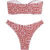 imageSHENHE Womens Floral Bandeau Bikini Set O Ring High Cut Strapless 2 Piece SwimsuitRed and White