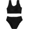 imageSHENHE Girls Scallop Trim Scoop Neck Sleeveless Solid 2 Piece Bikini SwimsuitsBlack