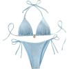 imageSHENHE Womens 2 Piece Halter Triangle Swimsuit Textured Tie Side Triangle Bikini Bathing SuitFlower Light Blue