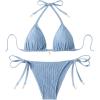 imageSHENHE Womens 2 Piece Halter Triangle Swimsuit Textured Tie Side Triangle Bikini Bathing SuitHaze Blue