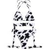 imageSHENHE Womens 3 Piece Cow Print Cut Out Tie Backless Halter Triangle Bikini Swimsuit Bathing SuitBlack