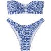 imageSHENHE Womens Floral Bandeau Bikini Set O Ring High Cut Strapless 2 Piece SwimsuitBlue and White