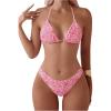 imageSHENHE Womens Summer Beach Random Vacation Beach Ditsy Printed Halter Bikini SetFloral Pink