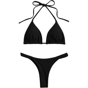 imageSHENHE Womens Halter Swimsuits 2 Piece Triangle High Cut Cheeky Thong Bikini Set Bathing SuitBlack