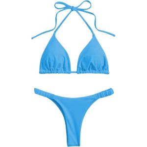 imageSHENHE Womens Halter Swimsuits 2 Piece Triangle High Cut Cheeky Thong Bikini Set Bathing SuitBlue