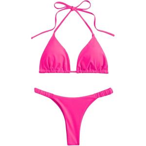 imageSHENHE Womens Halter Swimsuits 2 Piece Triangle High Cut Cheeky Thong Bikini Set Bathing SuitDark Pink