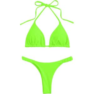 imageSHENHE Womens Halter Swimsuits 2 Piece Triangle High Cut Cheeky Thong Bikini Set Bathing SuitGreen
