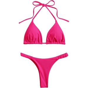 imageSHENHE Womens Halter Swimsuits 2 Piece Triangle High Cut Cheeky Thong Bikini Set Bathing SuitMagenta