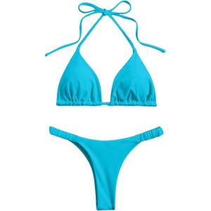 imageSHENHE Womens Halter Swimsuits 2 Piece Triangle High Cut Cheeky Thong Bikini Set Bathing SuitMint Blue