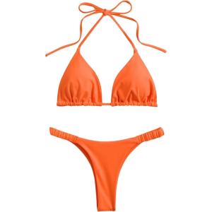 imageSHENHE Womens Halter Swimsuits 2 Piece Triangle High Cut Cheeky Thong Bikini Set Bathing SuitOrange