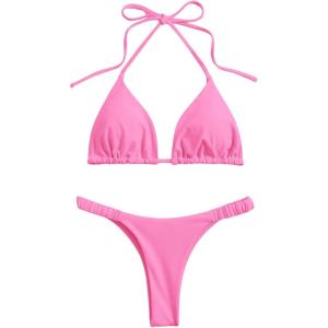 imageSHENHE Womens Halter Swimsuits 2 Piece Triangle High Cut Cheeky Thong Bikini Set Bathing SuitPink