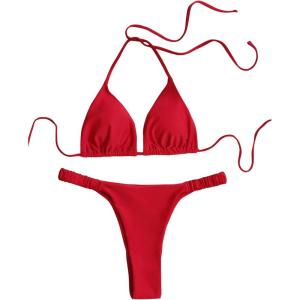 imageSHENHE Womens Halter Swimsuits 2 Piece Triangle High Cut Cheeky Thong Bikini Set Bathing SuitRed
