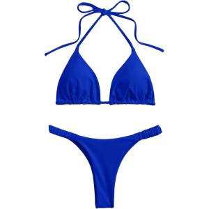 imageSHENHE Womens Halter Swimsuits 2 Piece Triangle High Cut Cheeky Thong Bikini Set Bathing SuitRoyal Blue