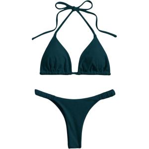 imageSHENHE Womens Halter Swimsuits 2 Piece Triangle High Cut Cheeky Thong Bikini Set Bathing SuitTeal Blue