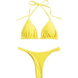 imageSHENHE Womens Halter Swimsuits 2 Piece Triangle High Cut Cheeky Thong Bikini Set Bathing SuitYellow