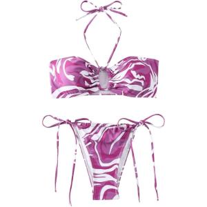 imageSHENHE Womens Halter Swimsuits Cut Out Tie Sexy String Bikini 2 Piece Tube Bathing SuitPurple