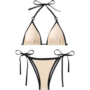 imageSHENHE Womens Sexy Bikini Sets Ring Triangle Tie Bathing Suits 2 Piece SwimsuitsApricot and Black