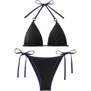 imageSHENHE Womens Sexy Bikini Sets Ring Triangle Tie Bathing Suits 2 Piece SwimsuitsBlack and Blue
