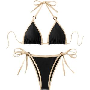 imageSHENHE Womens Sexy Bikini Sets Ring Triangle Tie Bathing Suits 2 Piece SwimsuitsBlack and Khaki