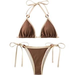 imageSHENHE Womens Sexy Bikini Sets Ring Triangle Tie Bathing Suits 2 Piece SwimsuitsCoffee Brown