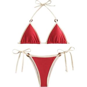 imageSHENHE Womens Sexy Bikini Sets Ring Triangle Tie Bathing Suits 2 Piece SwimsuitsContrast Binding Red