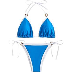 imageSHENHE Womens Sexy Bikini Sets Ring Triangle Tie Bathing Suits 2 Piece SwimsuitsContrast Binding Royal Blue