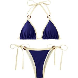imageSHENHE Womens Sexy Bikini Sets Ring Triangle Tie Bathing Suits 2 Piece SwimsuitsDark Blue