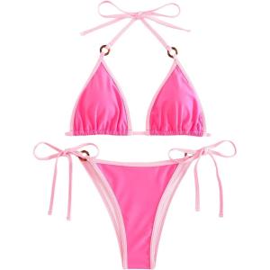 imageSHENHE Womens Sexy Bikini Sets Ring Triangle Tie Bathing Suits 2 Piece SwimsuitsLight Pink