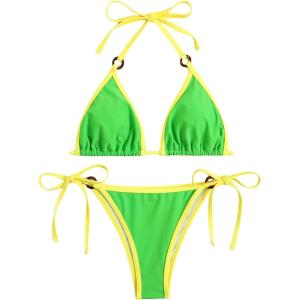 imageSHENHE Womens Sexy Bikini Sets Ring Triangle Tie Bathing Suits 2 Piece SwimsuitsLime Green