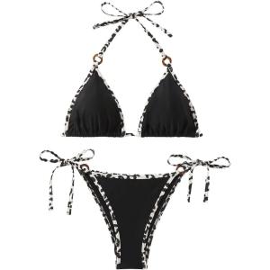 imageSHENHE Womens Sexy Bikini Sets Ring Triangle Tie Bathing Suits 2 Piece SwimsuitsPattern and Black