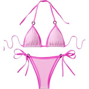 imageSHENHE Womens Sexy Bikini Sets Ring Triangle Tie Bathing Suits 2 Piece SwimsuitsPink