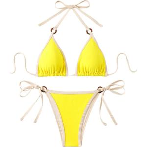 imageSHENHE Womens Sexy Bikini Sets Ring Triangle Tie Bathing Suits 2 Piece SwimsuitsYellow