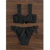imageSHENHE Womens 2 Piece Cute Ruffle Swimsuit Knot Front Eyelet Tie Side Cut Bikini SetBlack