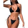 imageSHENHE Womens 2 Piece Halter Triangle Thong Swimsuit String Sexy Brazilian Bathing Bikini SetBlack