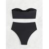 imageSHENHE Womens 2 Piece Strapless Swimsuits Ruched High Waisted Floral Bandeau Bikini SetBlack