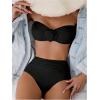 imageSHENHE Womens 2 Piece Strapless Swimsuits Ruched High Waisted Floral Bandeau Bikini SetBlack