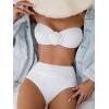 imageSHENHE Womens 2 Piece Strapless Swimsuits Ruched High Waisted Floral Bandeau Bikini SetWhite