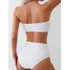 imageSHENHE Womens 2 Piece Strapless Swimsuits Ruched High Waisted Floral Bandeau Bikini SetWhite