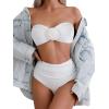imageSHENHE Womens 2 Piece Strapless Swimsuits Ruched High Waisted Floral Bandeau Bikini SetWhite