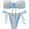 imageSHENHE Womens Bandeau Bikini Set 2 Piece Drawstring Strapless Tie Side SwimsuitBlue