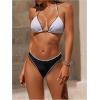 imageSHENHE Womens Triangle High Cut Bikini Tie Back 2 Piece Halter Swimsuits Bathing SuitBlack and White
