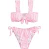 imageSHENHE Womens 2 Piece Cute Ruffle Swimsuit Knot Front Eyelet Tie Side Cut Bikini SetPink