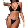 imageSHENHE Womens 2 Piece Halter Triangle Thong Swimsuit String Sexy Brazilian Bathing Bikini SetBlack