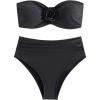 imageSHENHE Womens 2 Piece Strapless Swimsuits Ruched High Waisted Floral Bandeau Bikini SetBlack