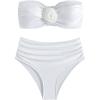 imageSHENHE Womens 2 Piece Strapless Swimsuits Ruched High Waisted Floral Bandeau Bikini SetWhite