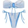 imageSHENHE Womens Bandeau Bikini Set 2 Piece Drawstring Strapless Tie Side SwimsuitBlue