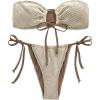 imageSHENHE Womens Bandeau Bikini Set 2 Piece Drawstring Strapless Tie Side SwimsuitBrown