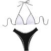 imageSHENHE Womens Triangle High Cut Bikini Tie Back 2 Piece Halter Swimsuits Bathing SuitBlack and White