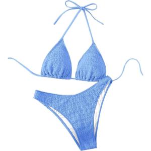 imageSHENHE Womens Triangle High Cut Bikini Tie Back 2 Piece Halter Swimsuits Bathing SuitBlue
