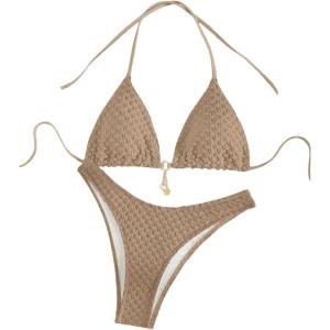 imageSHENHE Womens Triangle High Cut Bikini Tie Back 2 Piece Halter Swimsuits Bathing SuitKhaki